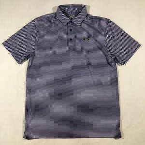Under Armour Shirt Mens Medium Loose Fit Top Heat Gear Striped Purple Golf